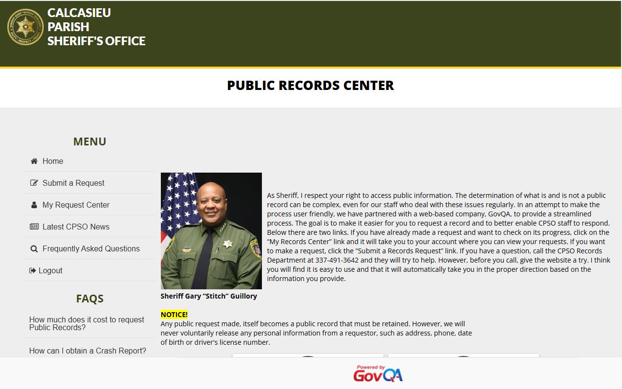 calcasieu parish police blotter public records request portal