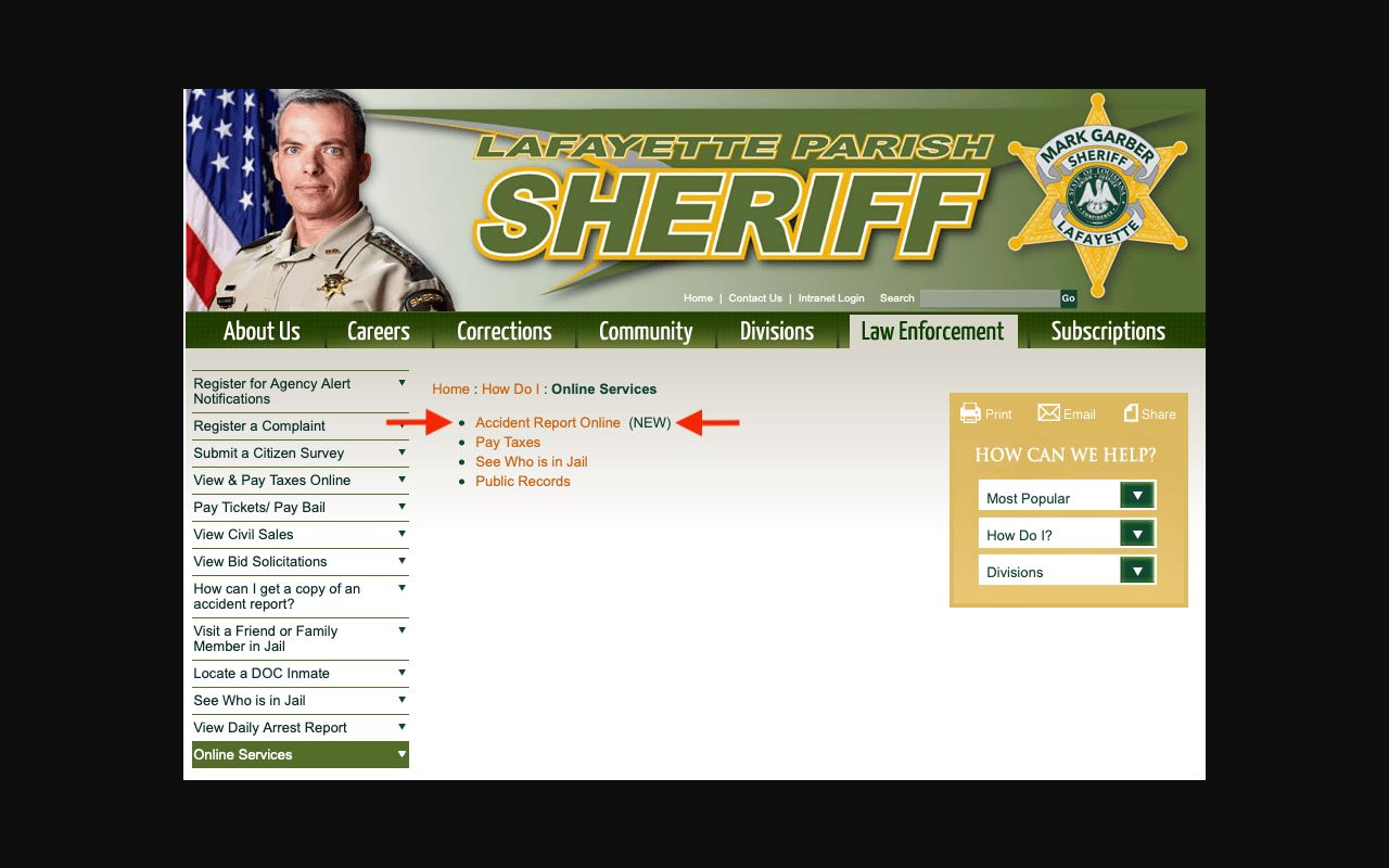 lafayette parish accident report online service