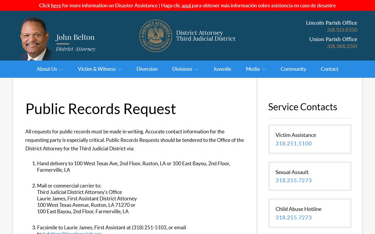 lincoln parish third judicial district attorney public records request page