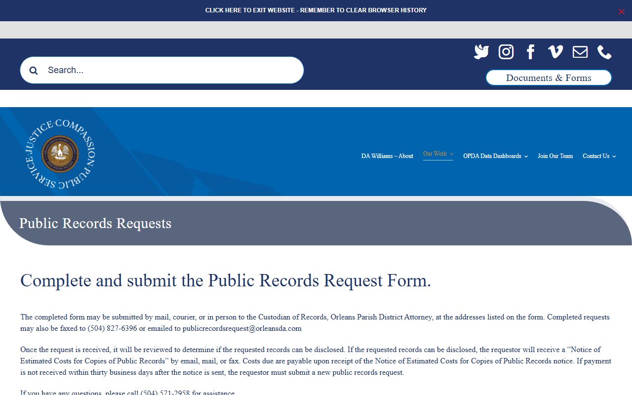 orleans parish police blotter orleans parish district attorney public records request page